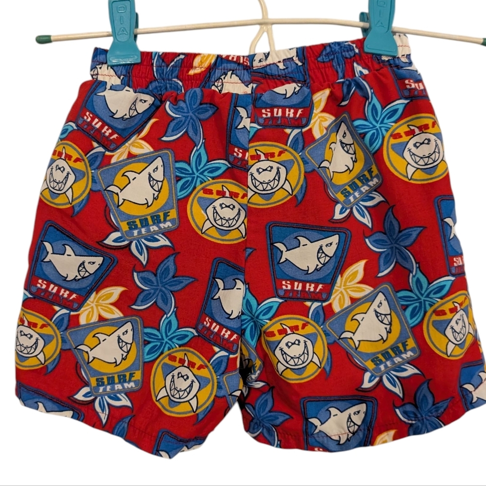 Vintage Infant Kids Shark Print Swim Shorts‎ Red Blue 18 Months
